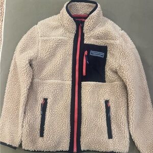 Vineyard Vines Boys Tan Sherpa Jacket  S (8-10)  Fleece with Red Zipper